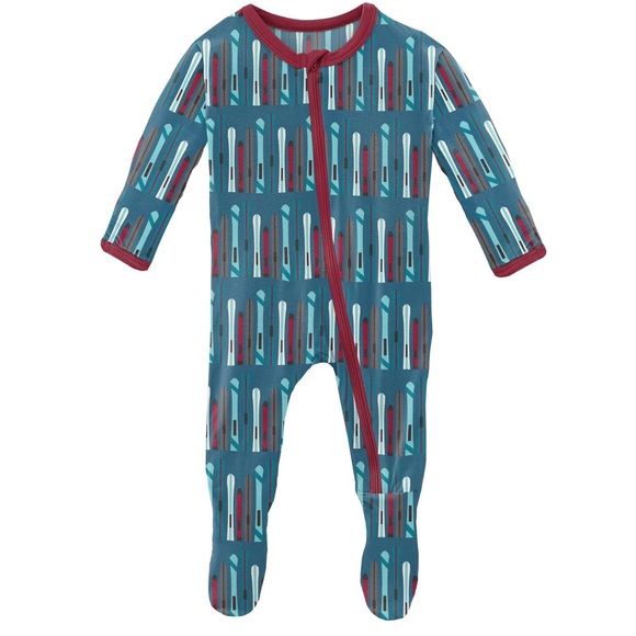 Kickee Pants Other - Kickee Pants Print Footie with Zipper in Twilight Skis